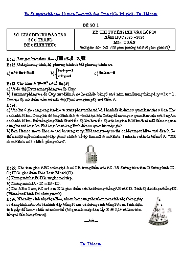 Bộ đề tuyển sinh vào 10 môn Toán tỉnh Sóc Trăng (Có lời giải)