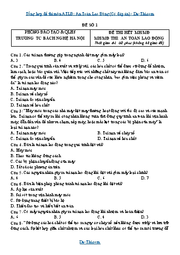 Tổng hợp đề thi môn ATLĐ: An Toàn Lao Động (Có đáp án)