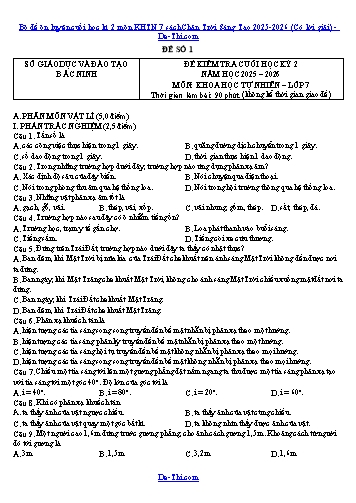 Bộ đề ôn luyện cuối học kì 2 môn KHTN 7 sách Chân Trời Sáng Tạo 2025-2026 (Có lời giải)