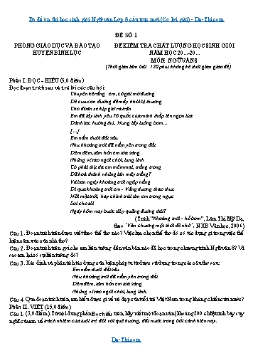 Bộ đề ôn thi học sinh giỏi Ngữ văn Lớp 8 cấu trúc mới (Có lời giải)