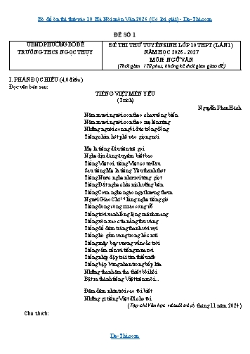 Bộ đề ôn thi thử vào 10 Hà Nội môn Văn 2026 (Có lời giải)