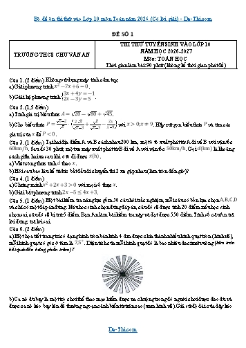 Bộ đề ôn thi thử vào Lớp 10 môn Toán năm 2026 (Có lời giải)
