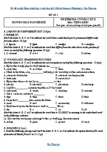 Bộ đề ôn thi Tiếng Anh Lớp 6 cuối học kì 2 Global Success (Kèm key)