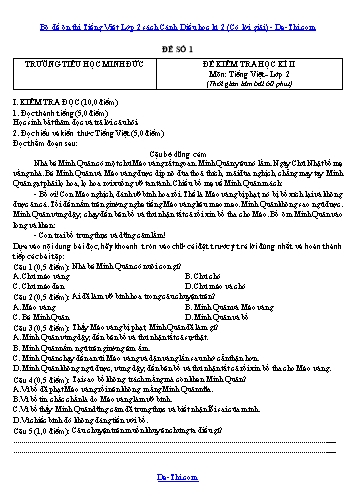 Bộ đề ôn thi Tiếng Việt Lớp 2 sách Cánh Diều học kì 2 (Có lời giải)