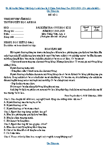 Bộ đề ôn thi Tiếng Việt Lớp 4 cuối học kì 2 Chân Trời Sáng Tạo 2025-2026 (Có giải chi tiết)