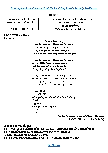 Bộ đề tuyển sinh môn Văn vào 10 tỉnh Bà Rịa - Vũng Tàu (Có lời giải)