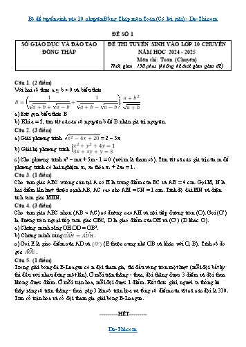 Bộ đề tuyển sinh vào 10 chuyên Đồng Tháp môn Toán (Có lời giải)