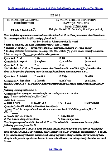 Bộ đề tuyển sinh vào 10 môn Tiếng Anh Ninh Bình (Đầy đủ các năm + Key)