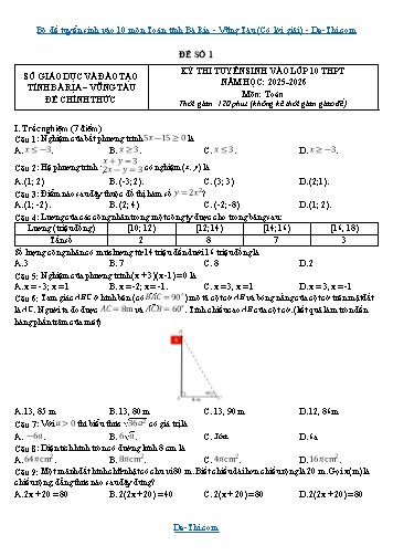 Bộ đề tuyển sinh vào 10 môn Toán tỉnh Bà Rịa - Vũng Tàu (Có lời giải)
