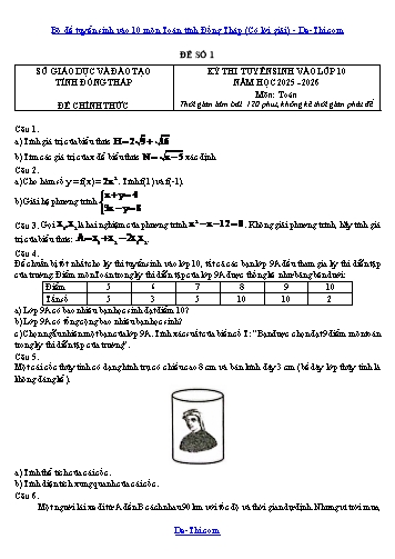 Bộ đề tuyển sinh vào 10 môn Toán tỉnh Đồng Tháp (Có lời giải)