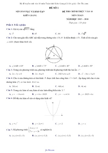 Bộ đề tuyển sinh vào 10 môn Toán tỉnh Kiên Giang (Có lời giải)