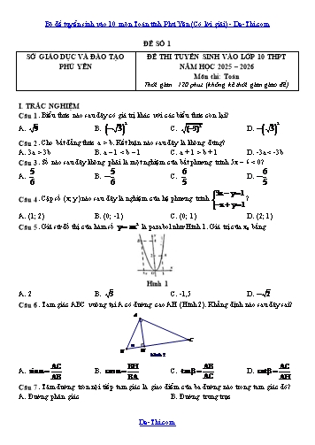 Bộ đề tuyển sinh vào 10 môn Toán tỉnh Phú Yên (Có lời giải)