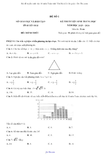 Bộ đề tuyển sinh vào 10 môn Toán tỉnh Yên Bái (Có lời giải)