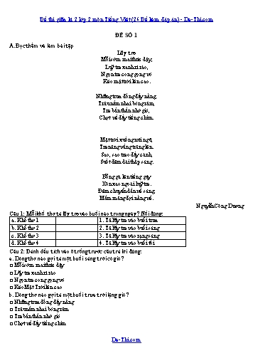 Đề thi giữa kì 2 lớp 2 môn Tiếng Việt (26 Đề kèm đáp án)